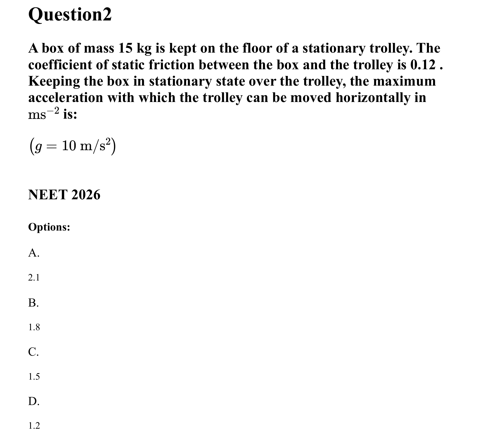 Laws of Motion question 2