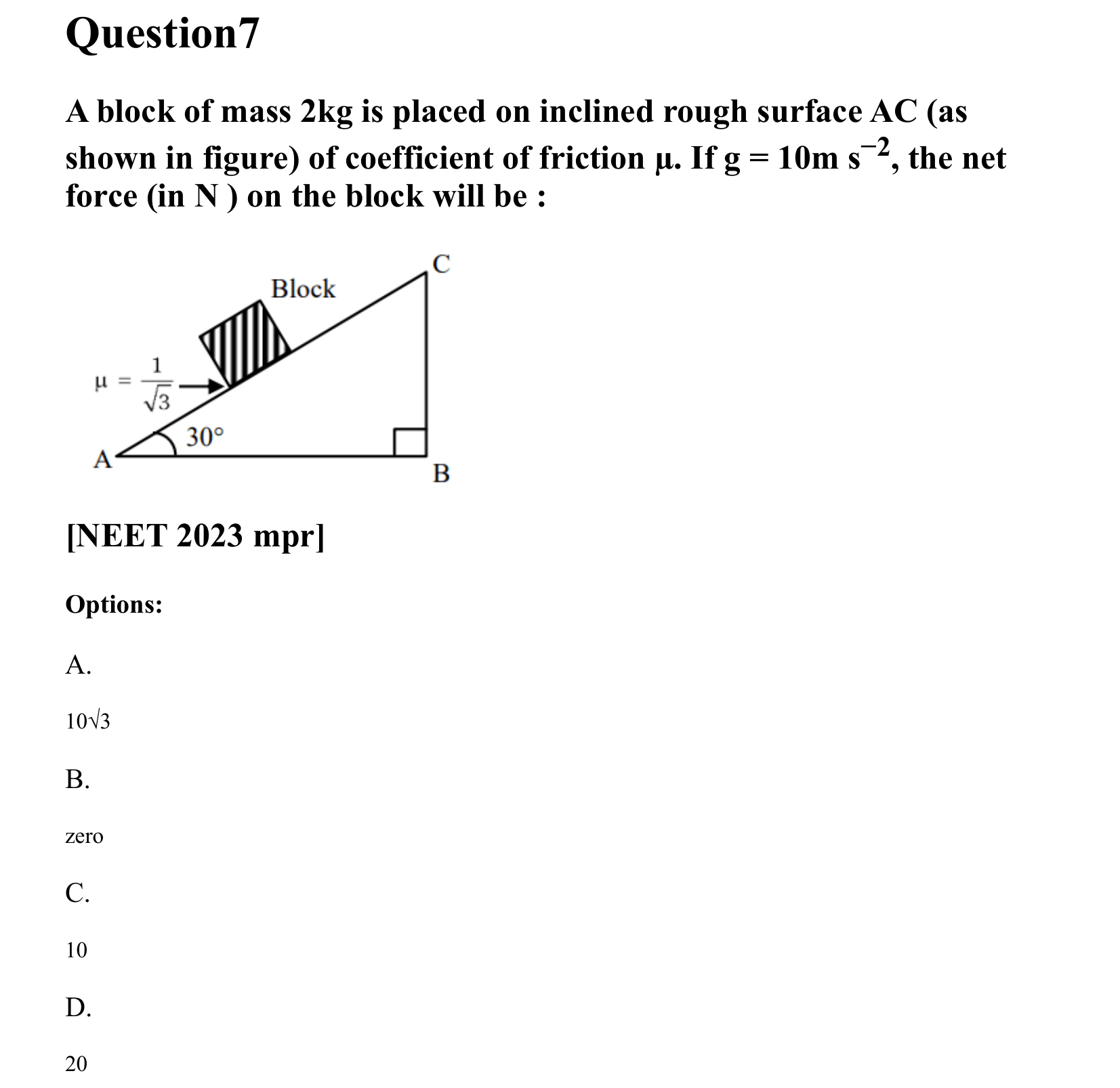 Laws of Motion question 7
