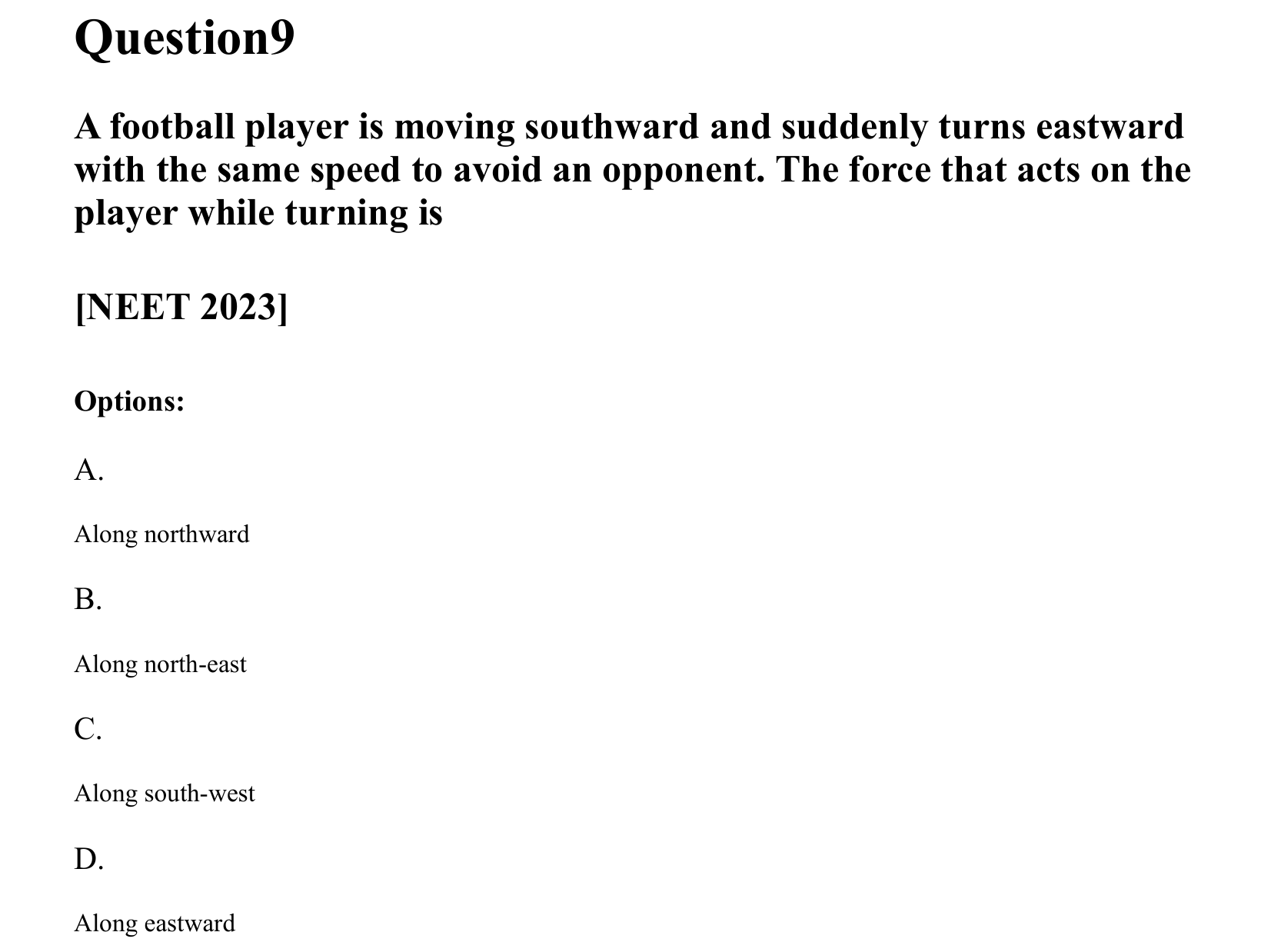 Laws of Motion question 9