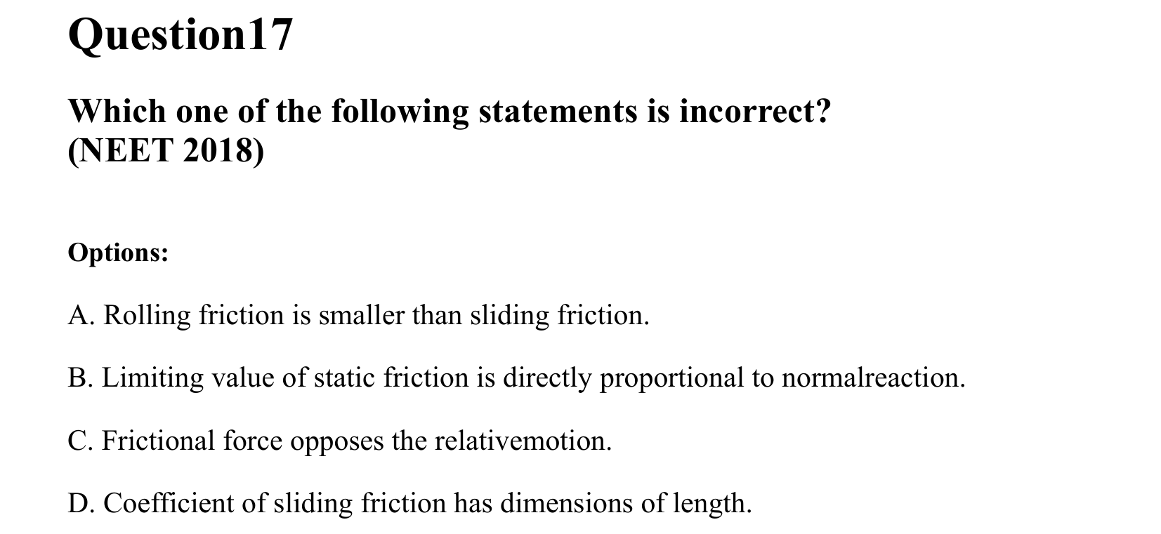 Laws of Motion question 17
