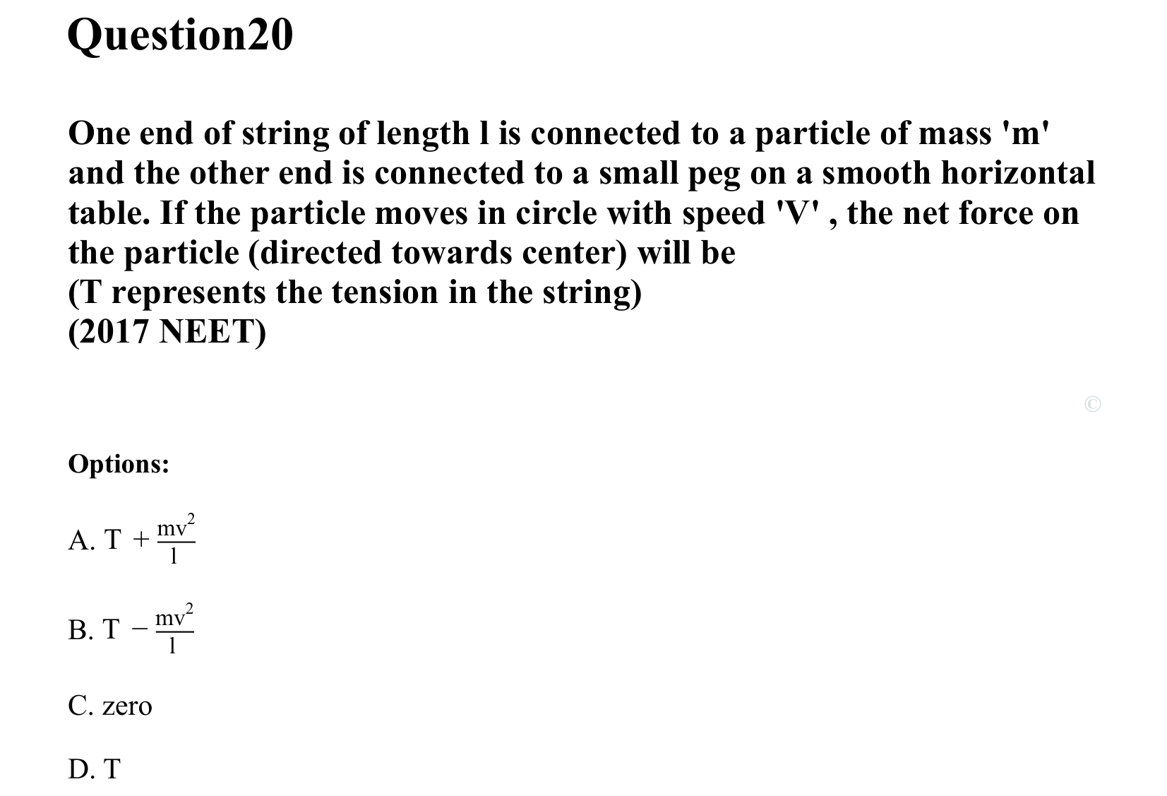 Laws of Motion question 20