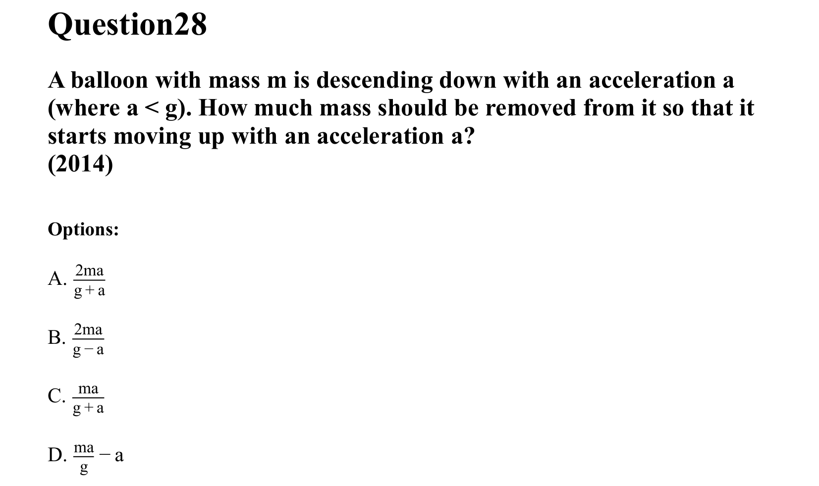 Laws of Motion question 28