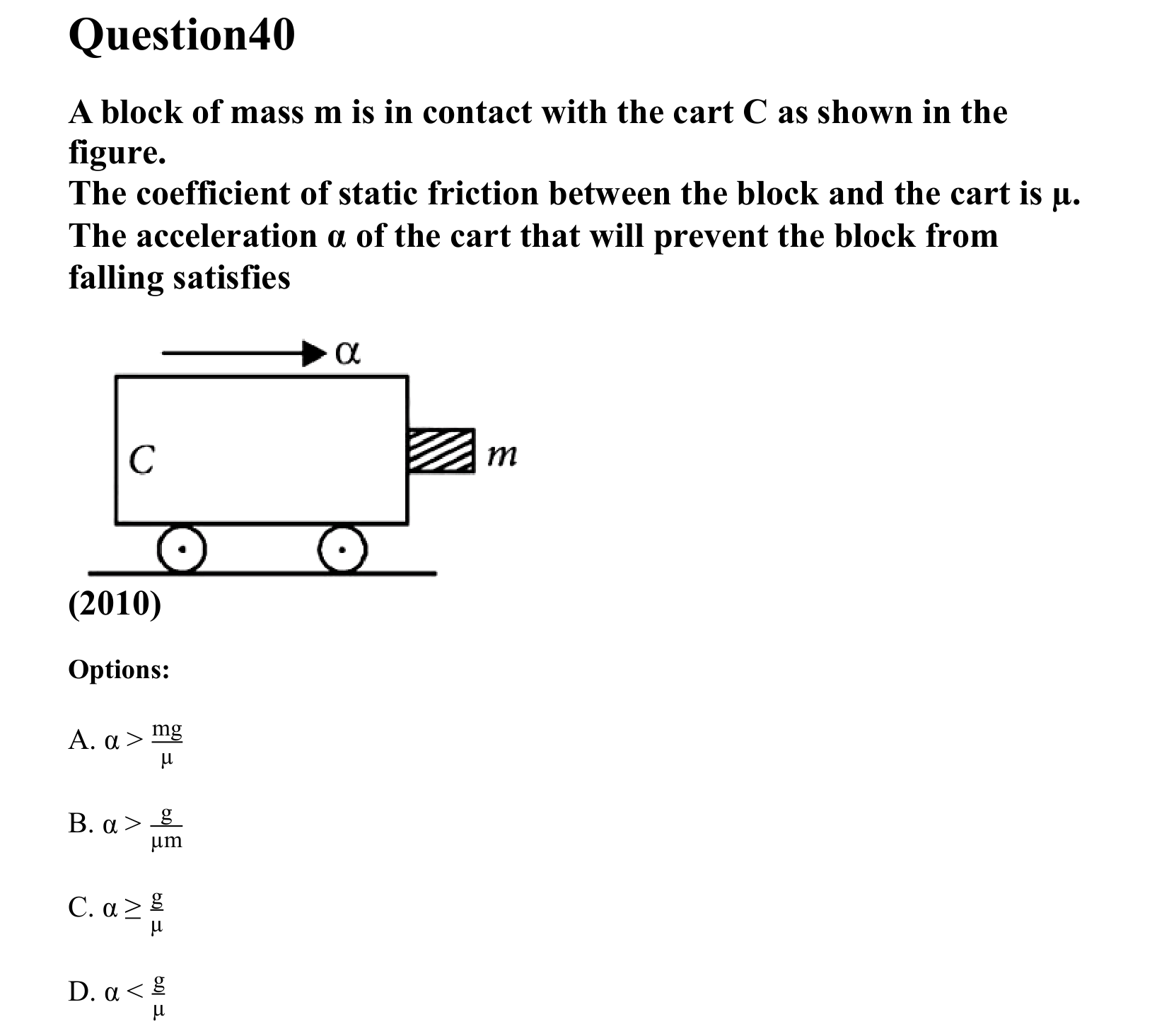 Laws of Motion question 40