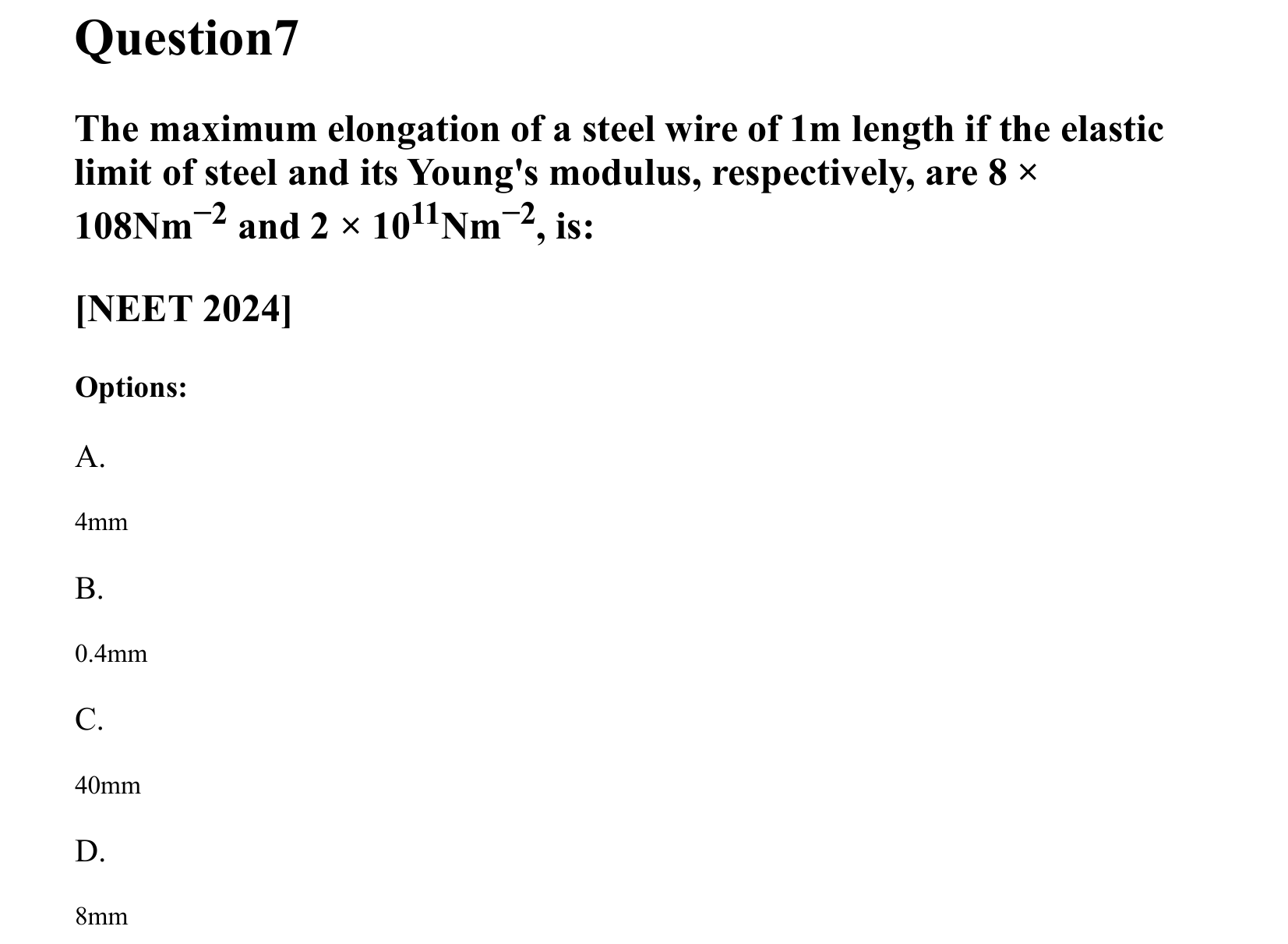Mechanical Properties of Matter and Fluids question 7