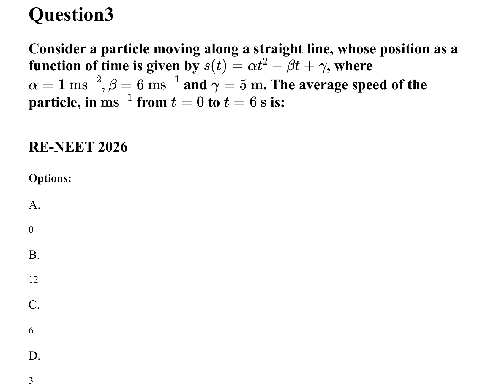 Motion in a Straight Line question 3
