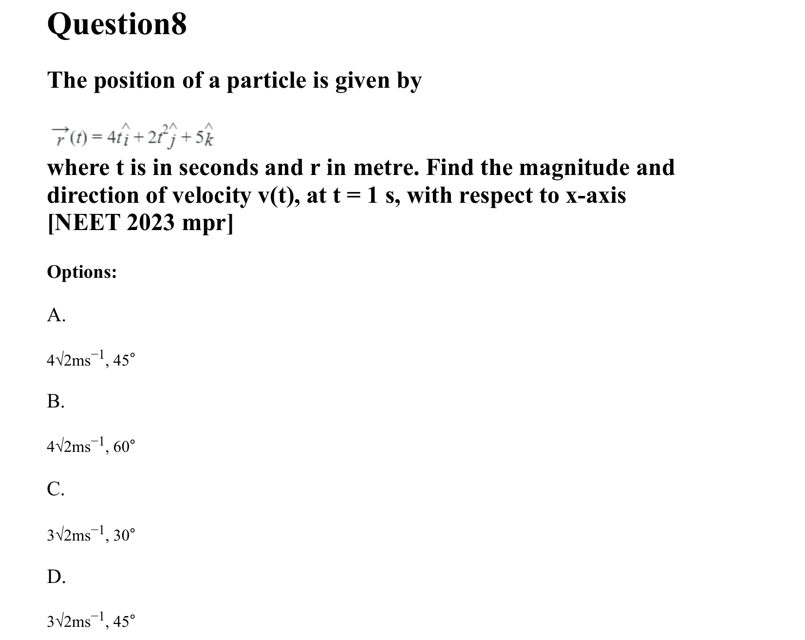 Motion in a Straight Line question 8