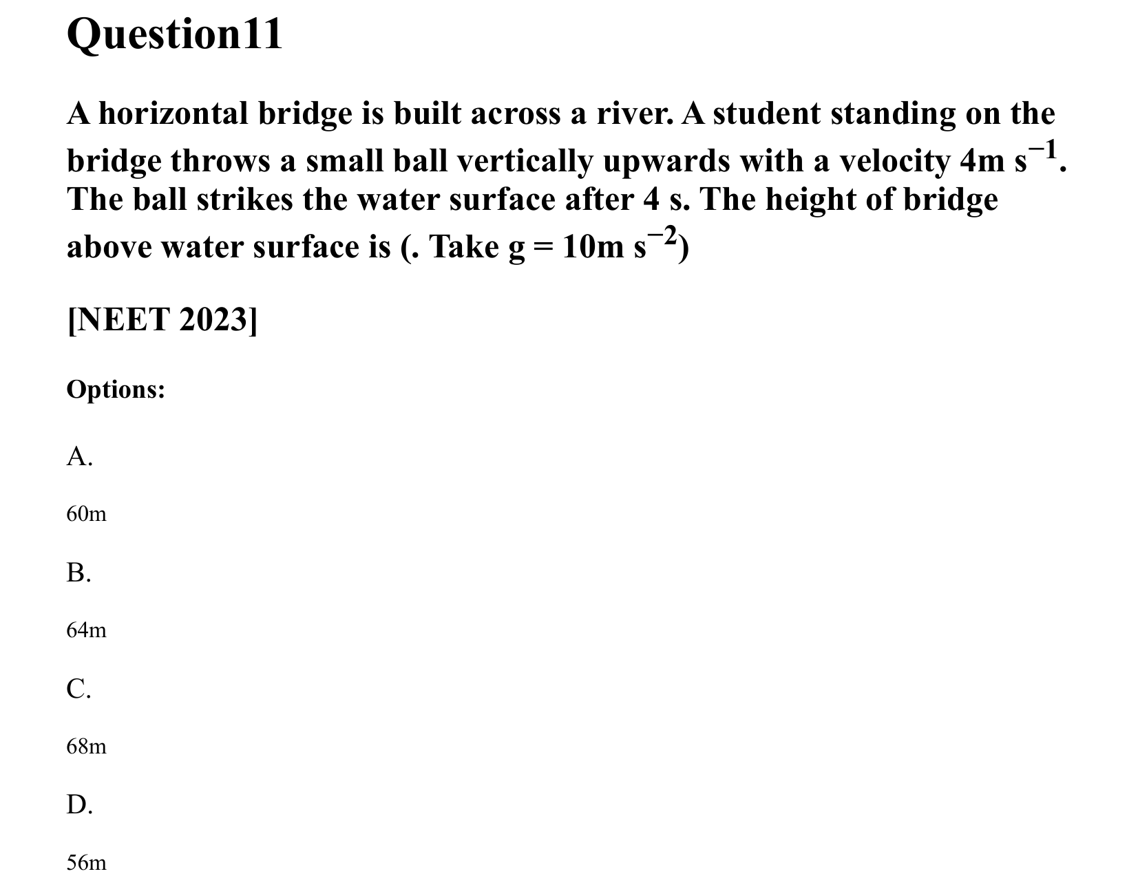 Motion in a Straight Line question 11