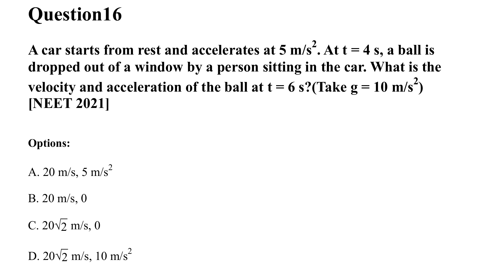 Motion in a Straight Line question 16