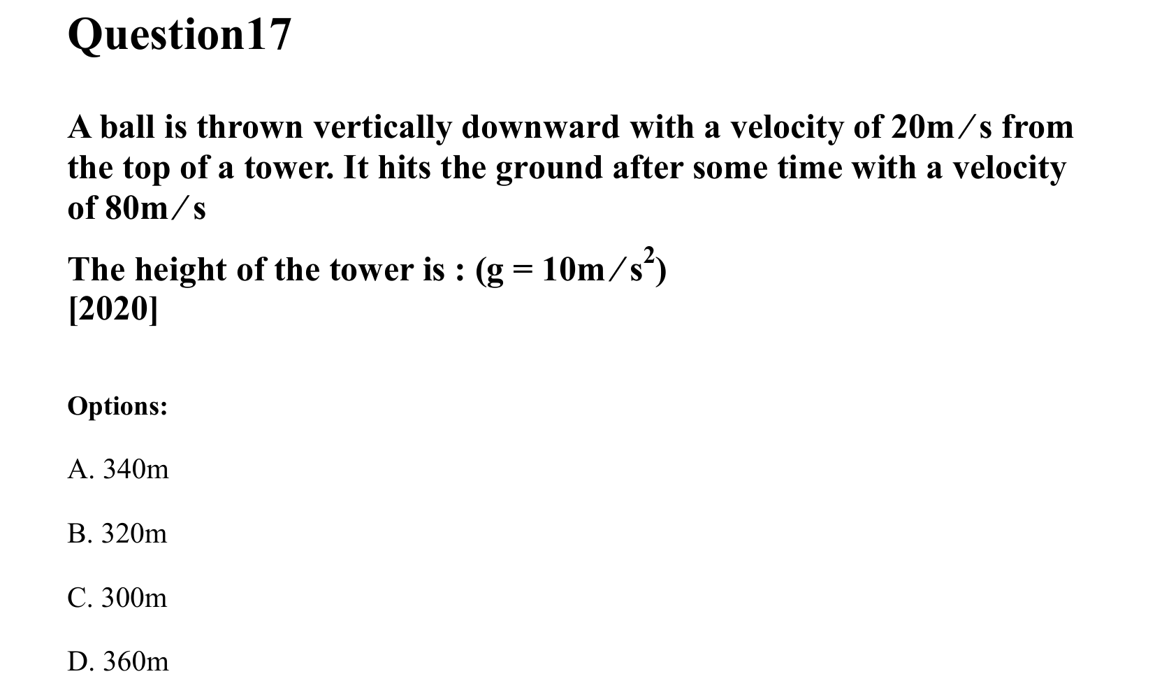 Motion in a Straight Line question 17