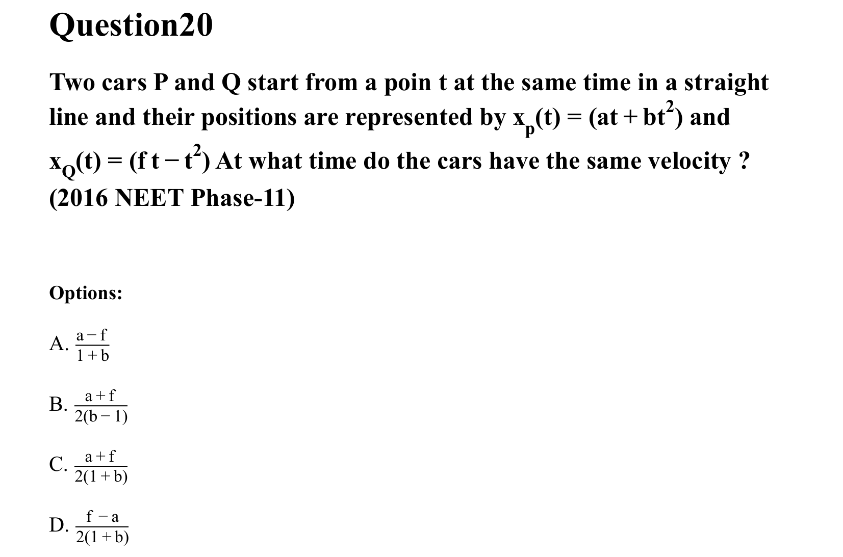 Motion in a Straight Line question 20