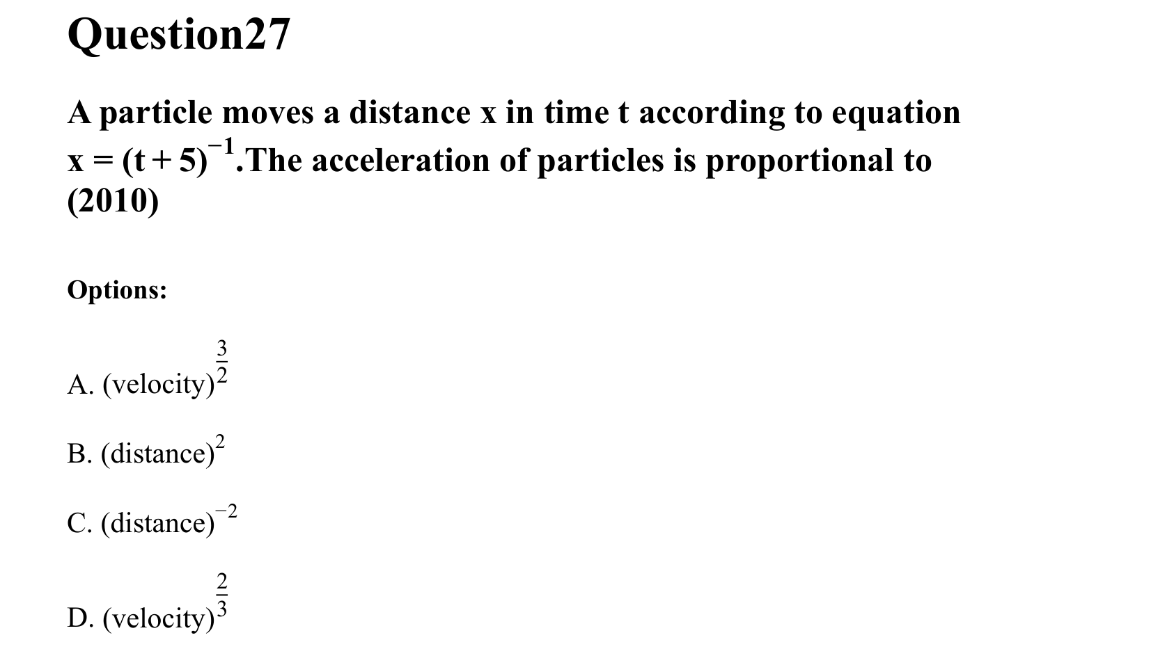 Motion in a Straight Line question 27