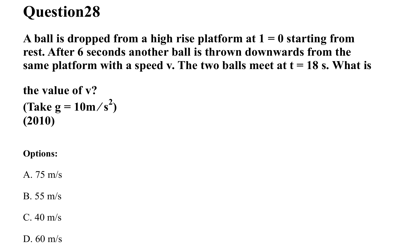 Motion in a Straight Line question 28