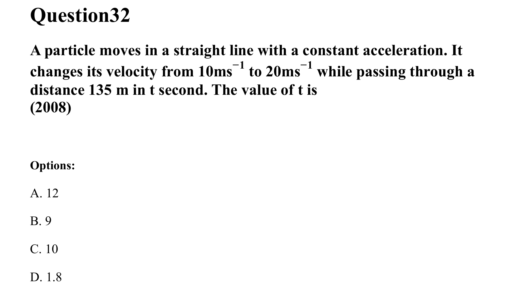 Motion in a Straight Line question 32