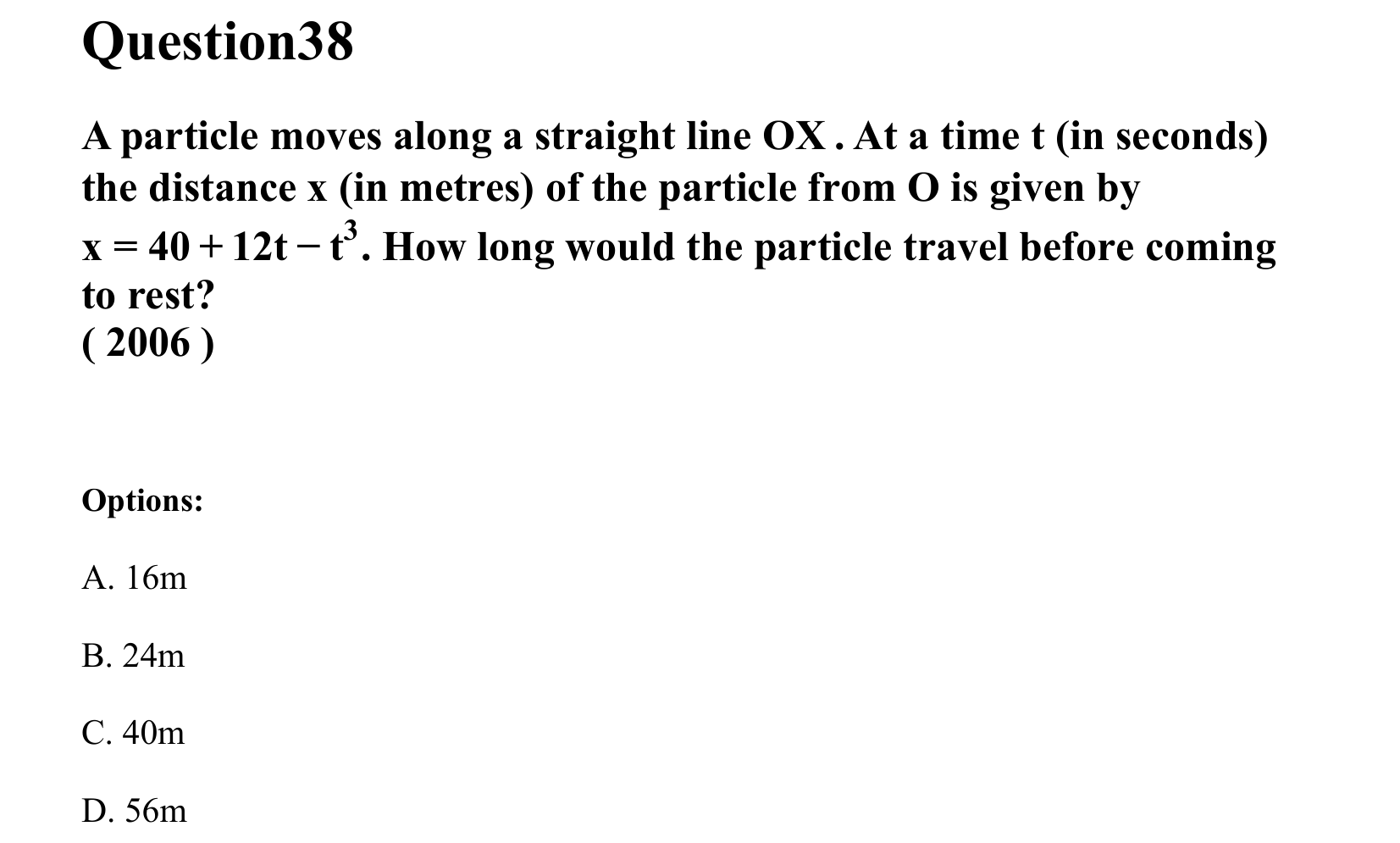 Motion in a Straight Line question 38
