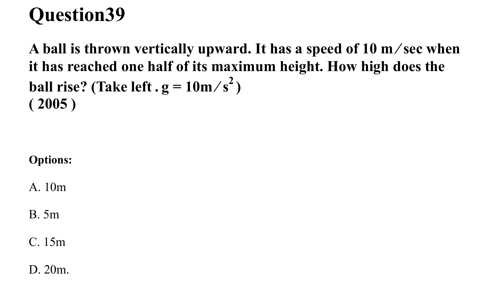 Motion in a Straight Line question 39