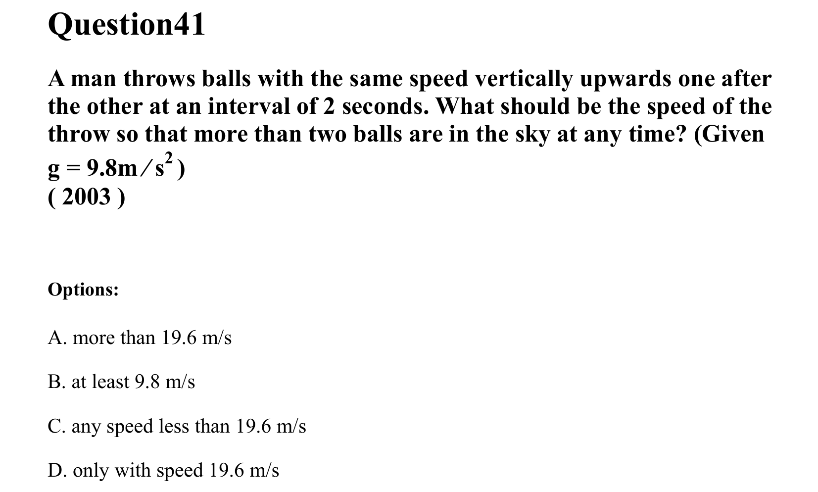 Motion in a Straight Line question 41
