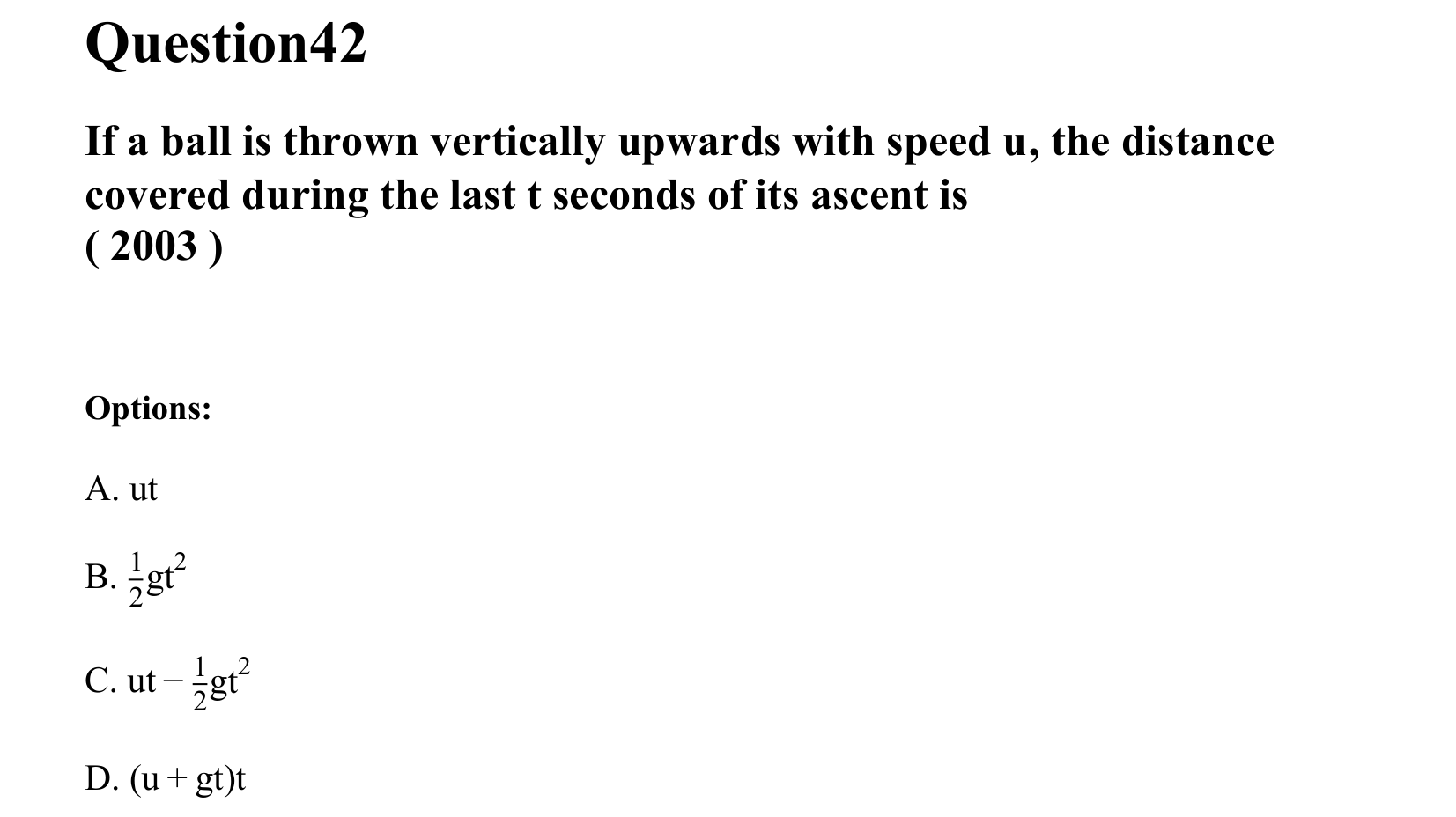 Motion in a Straight Line question 42