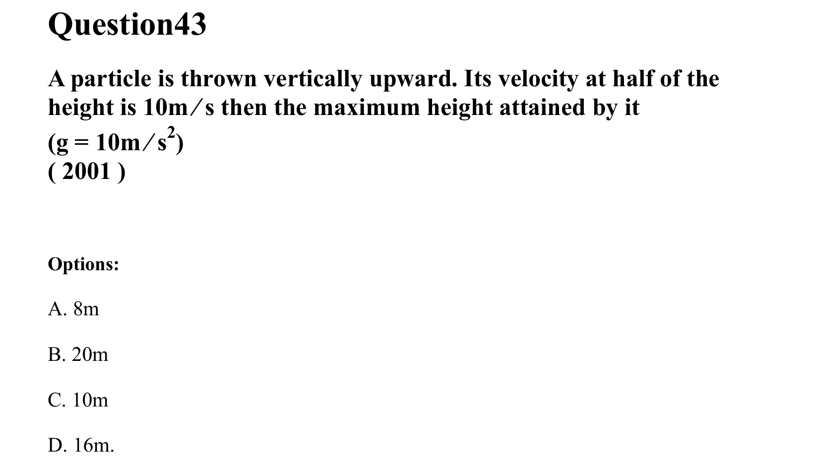 Motion in a Straight Line question 43