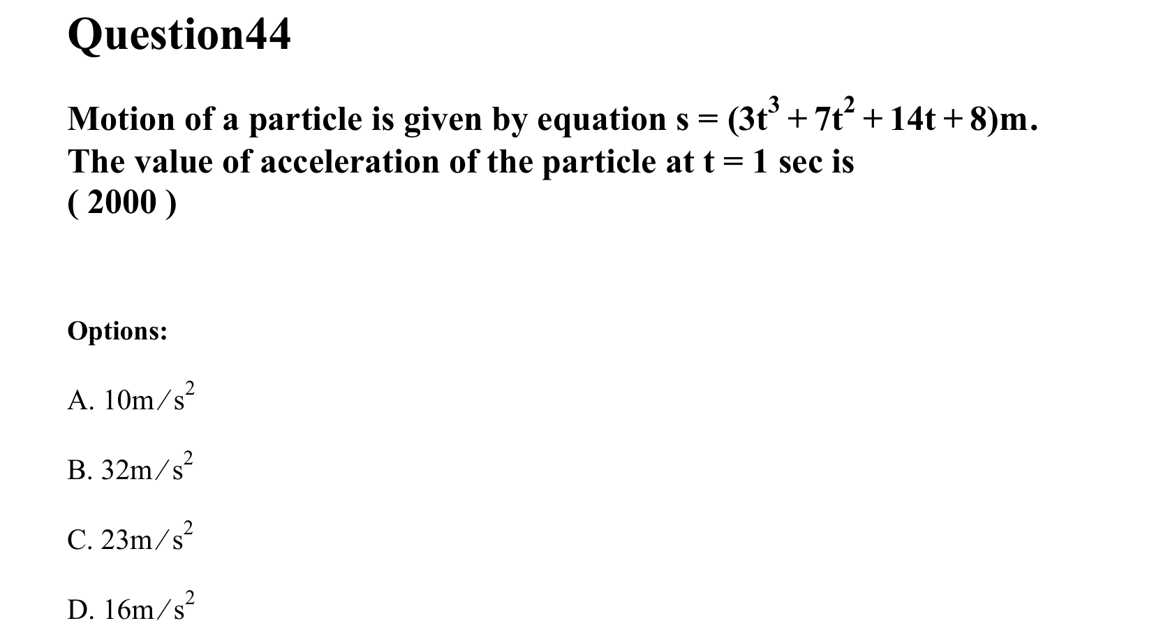 Motion in a Straight Line question 44