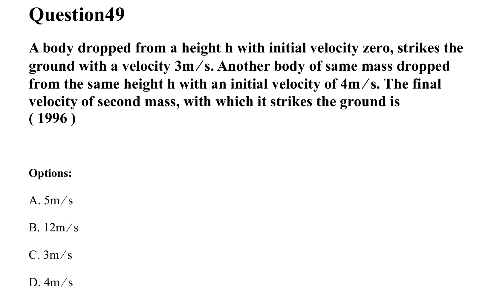 Motion in a Straight Line question 49
