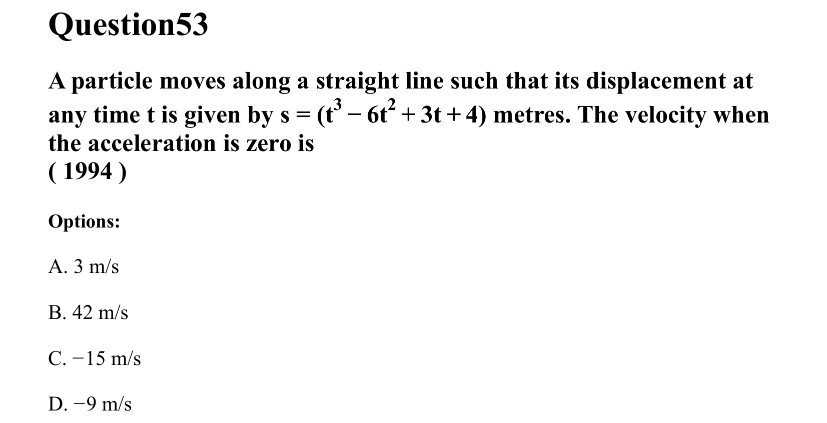 Motion in a Straight Line question 53