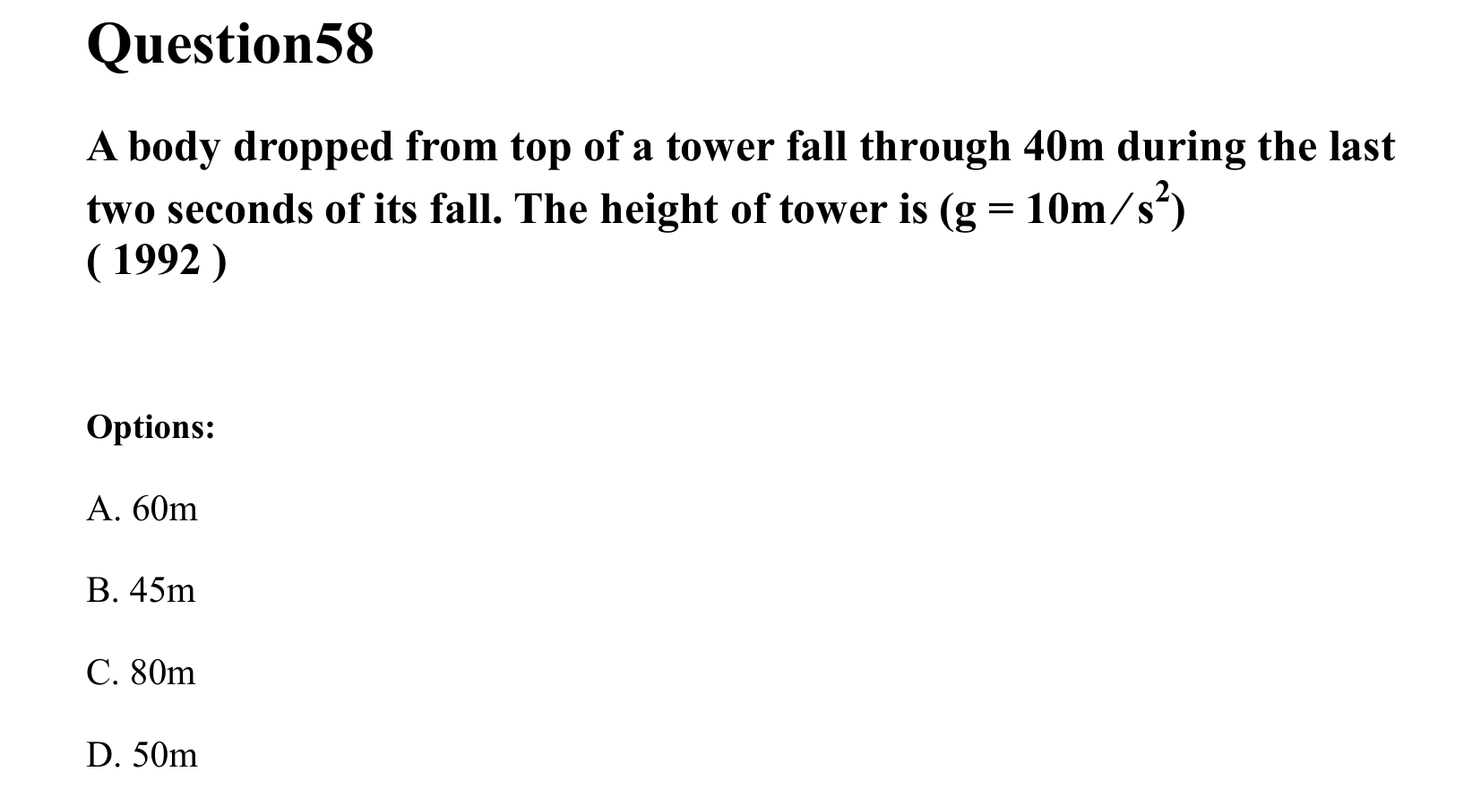 Motion in a Straight Line question 58