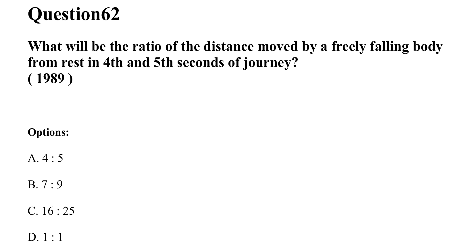 Motion in a Straight Line question 62
