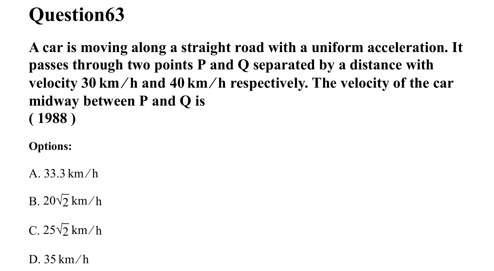 Motion in a Straight Line question 63