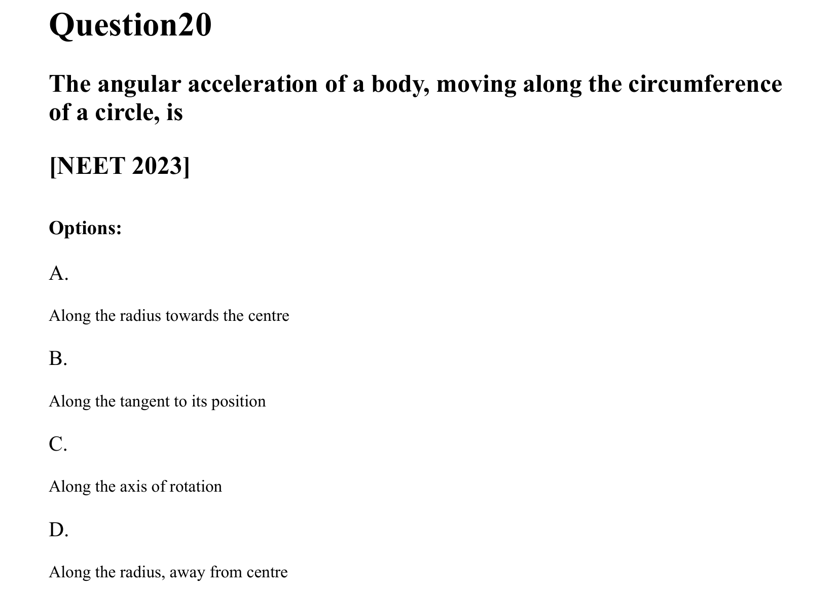 Rotational Motion question 20