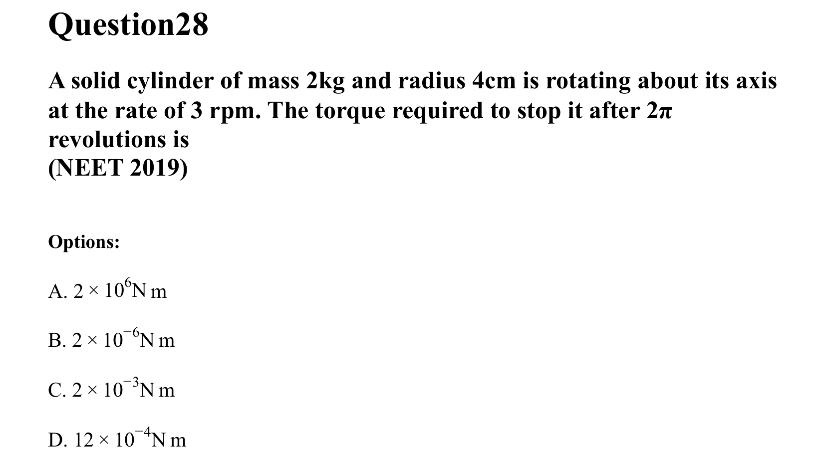Rotational Motion question 28