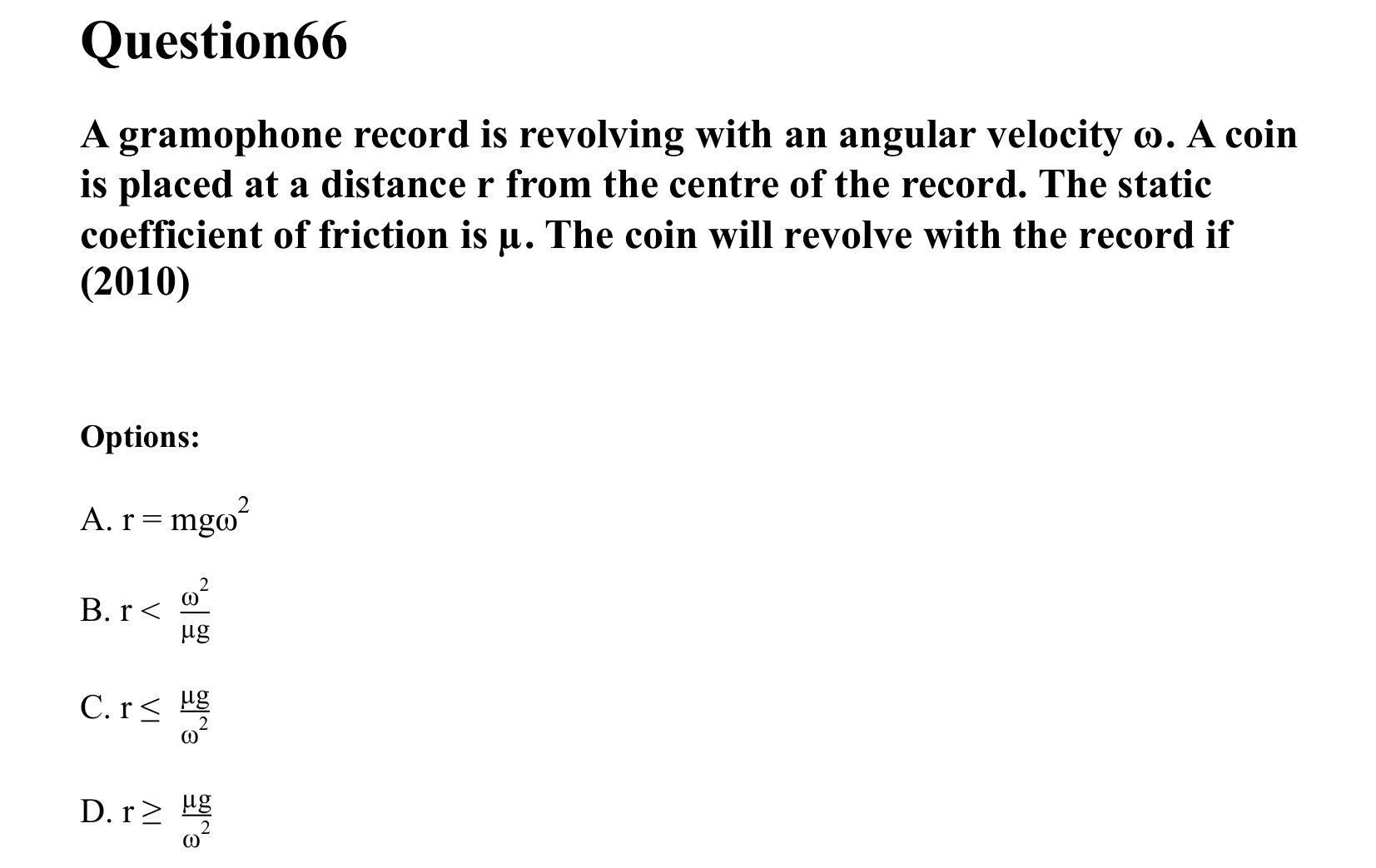 Rotational Motion question 66