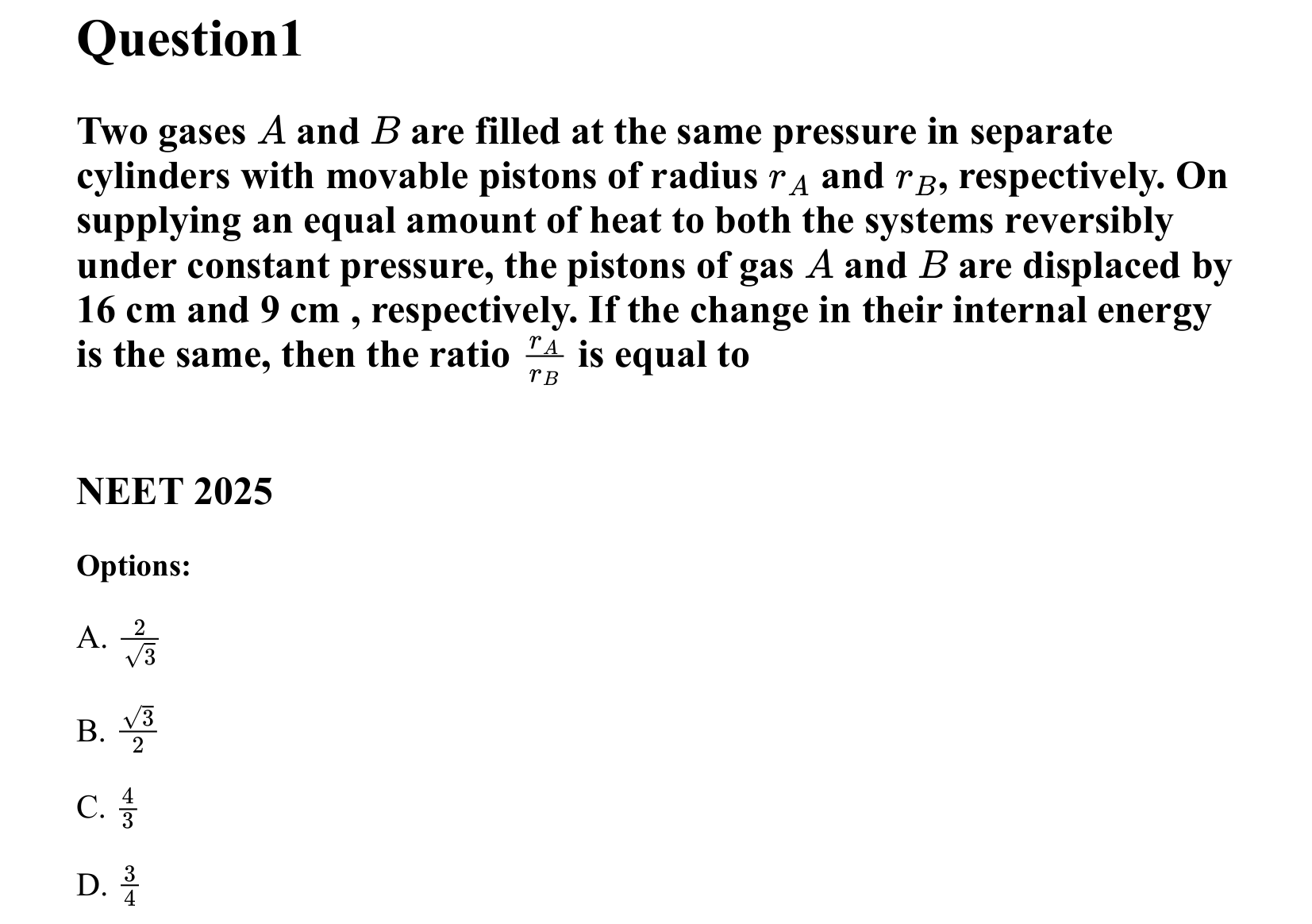 Thermal Properties Thermodynamics and Kinetic Theory question 1
