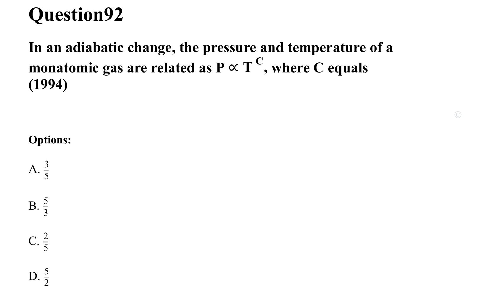 Thermal Properties Thermodynamics and Kinetic Theory question 92