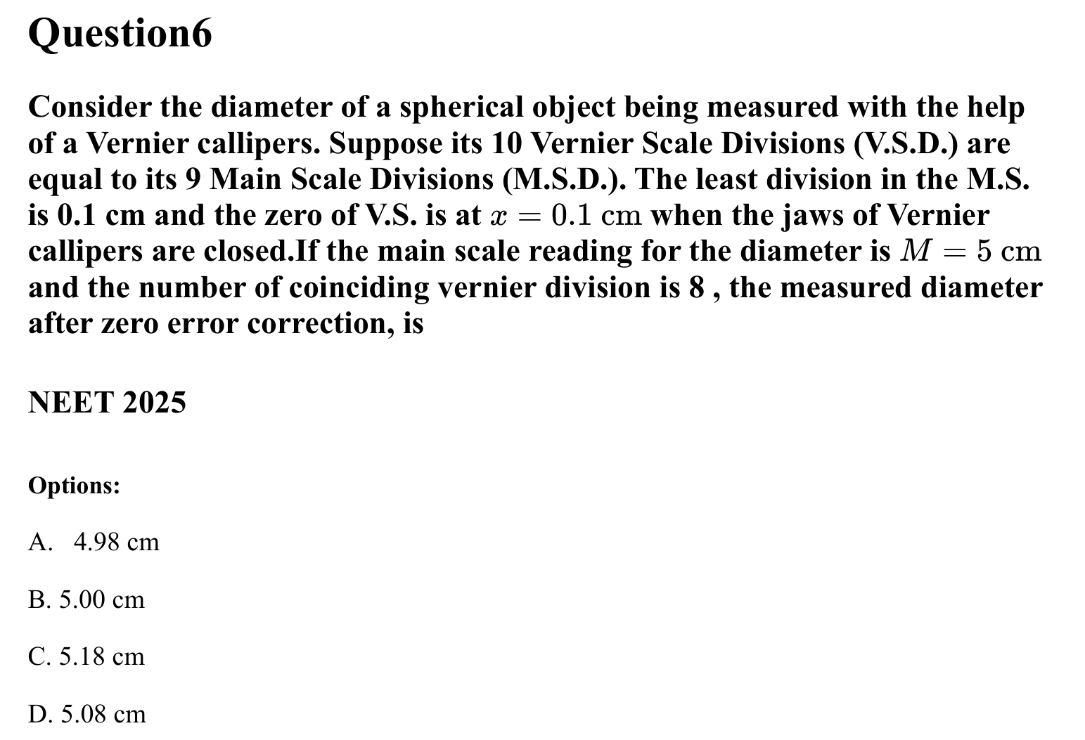Units and Measurements question 6