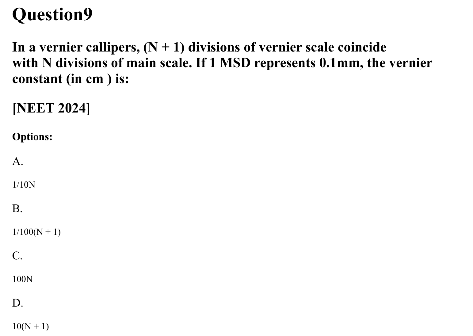 Units and Measurements question 9