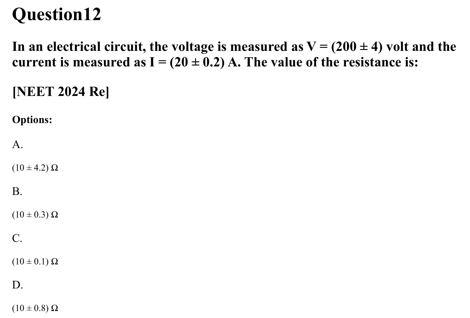 Units and Measurements question 12