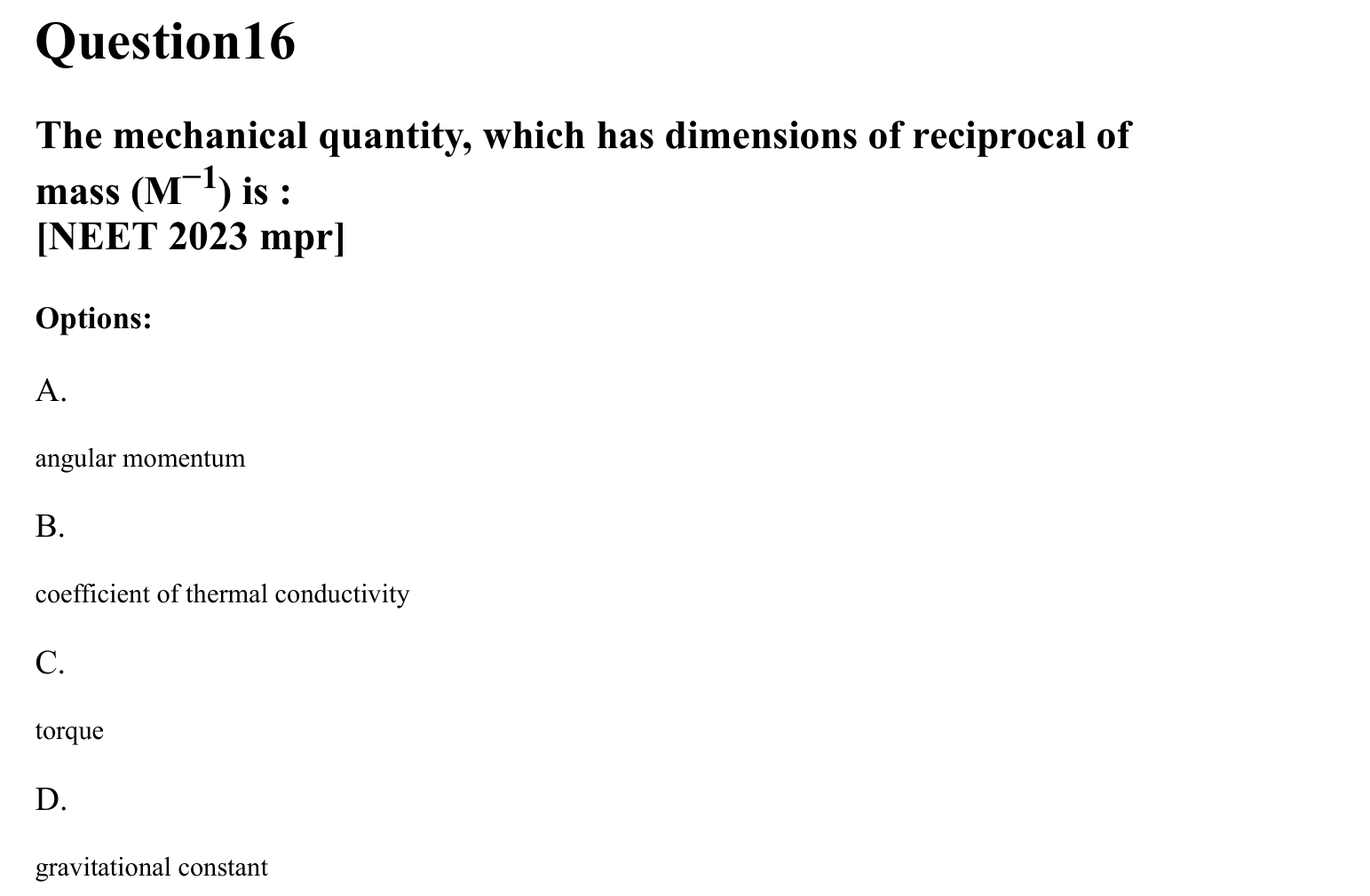 Units and Measurements question 16