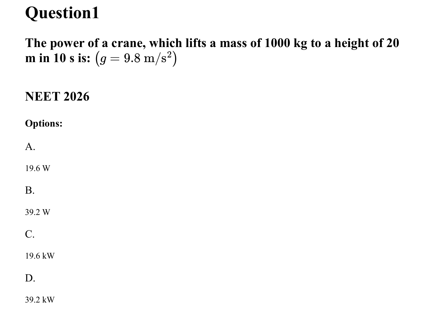 Work Energy and Power question 1
