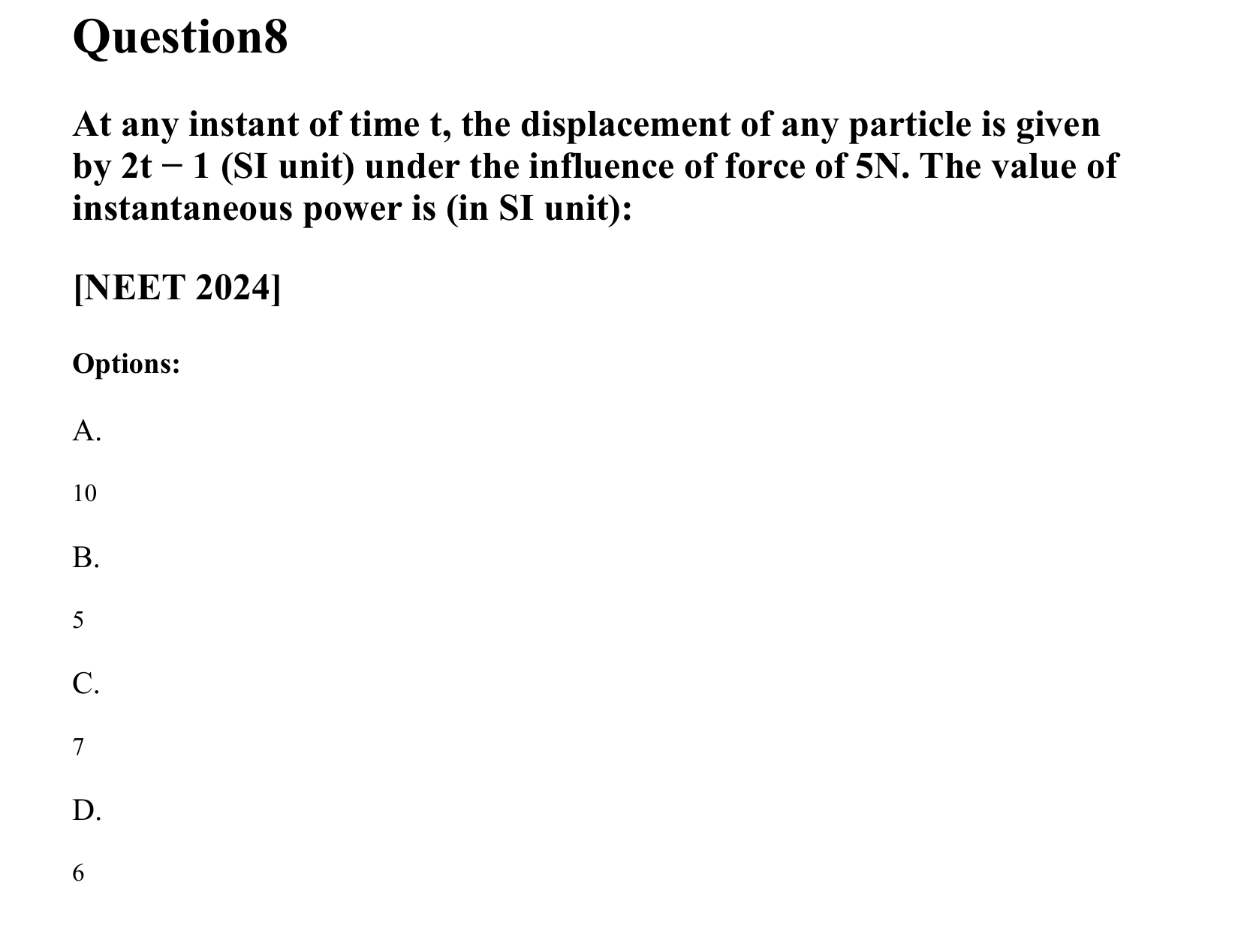 Work Energy and Power question 8