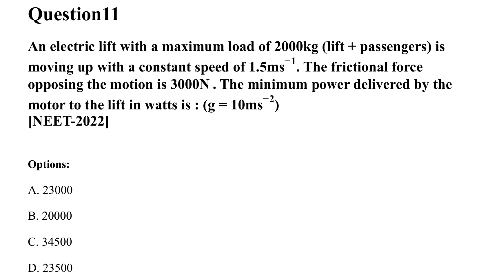 Work Energy and Power question 11