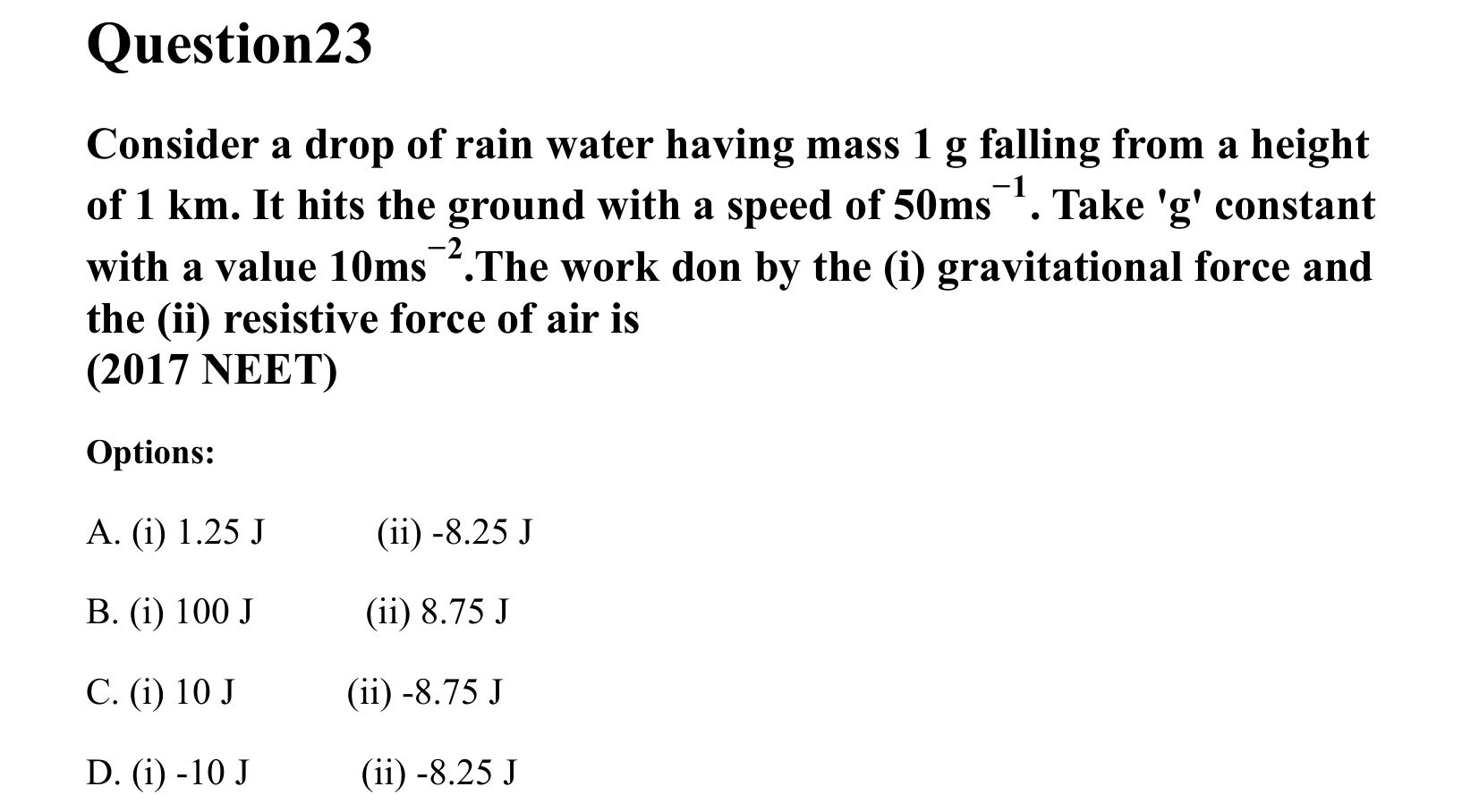 Work Energy and Power question 23