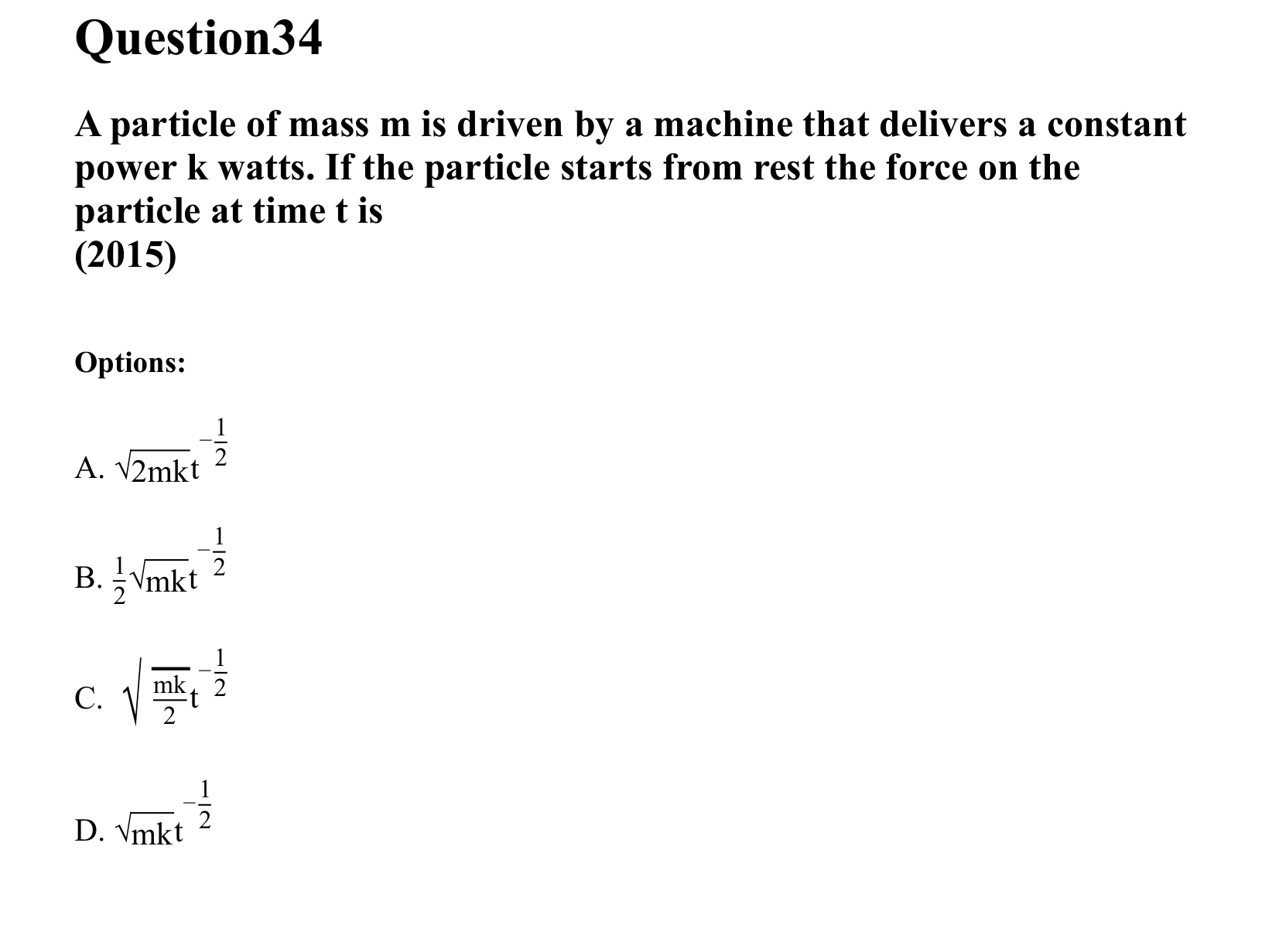 Work Energy and Power question 34