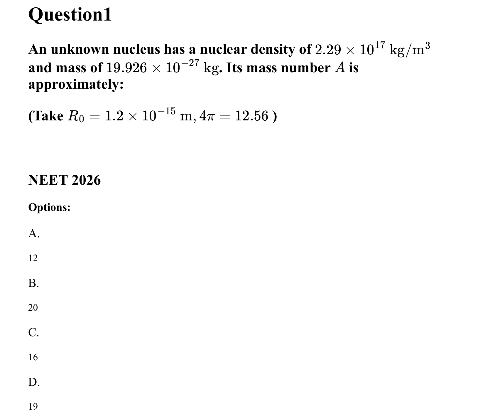 Atoms and Nuclei question 1