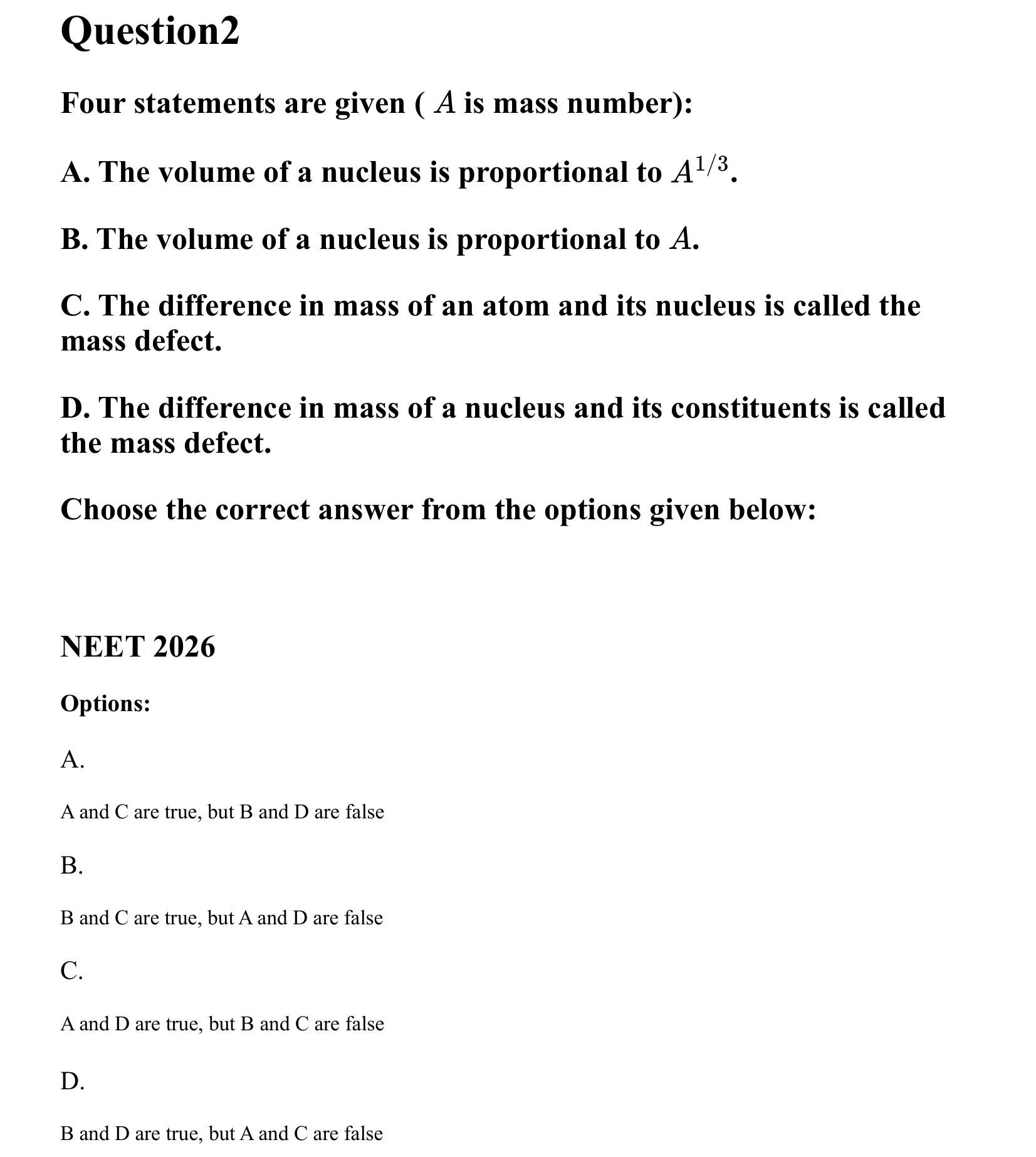 Atoms and Nuclei question 2