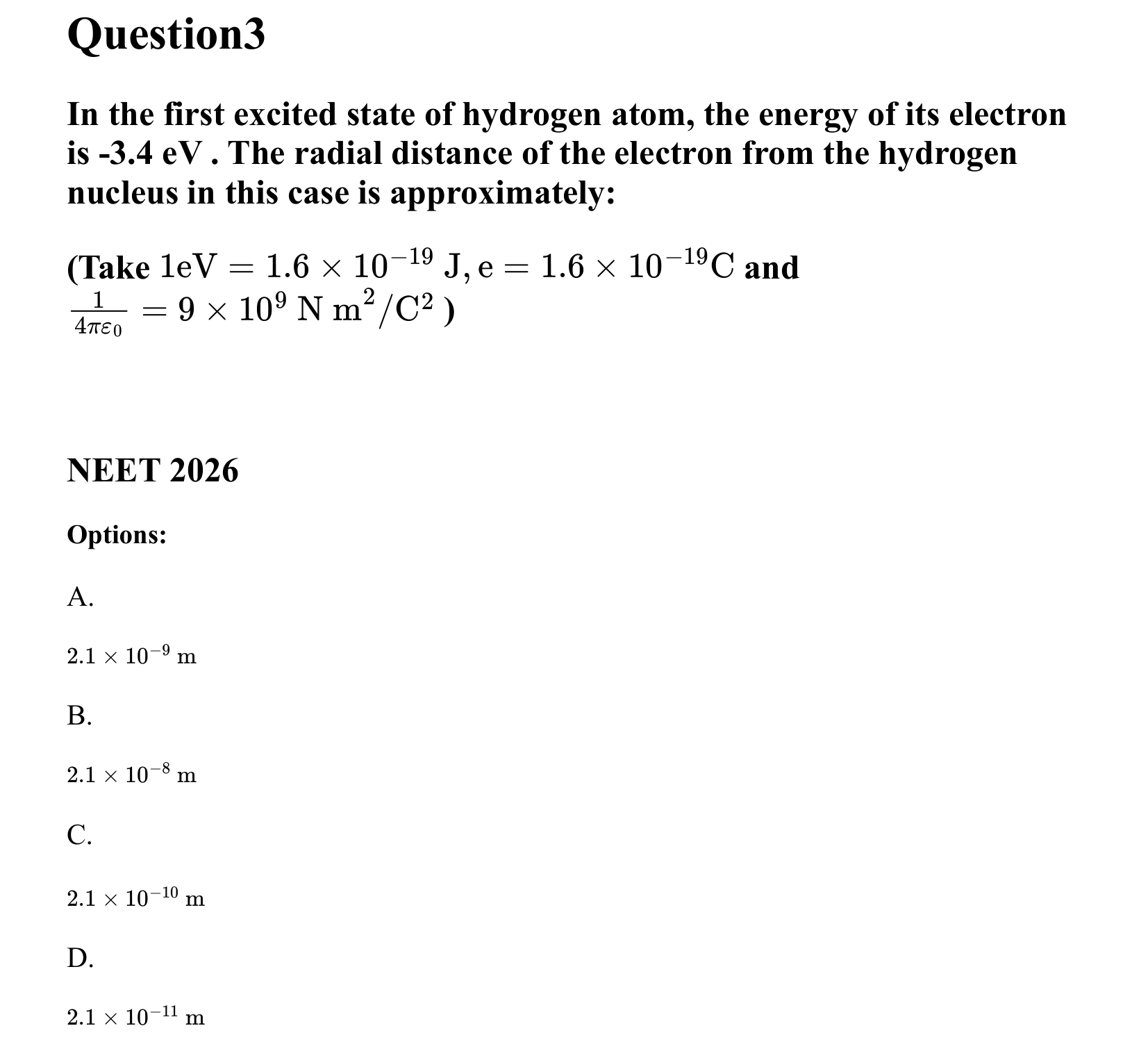 Atoms and Nuclei question 3
