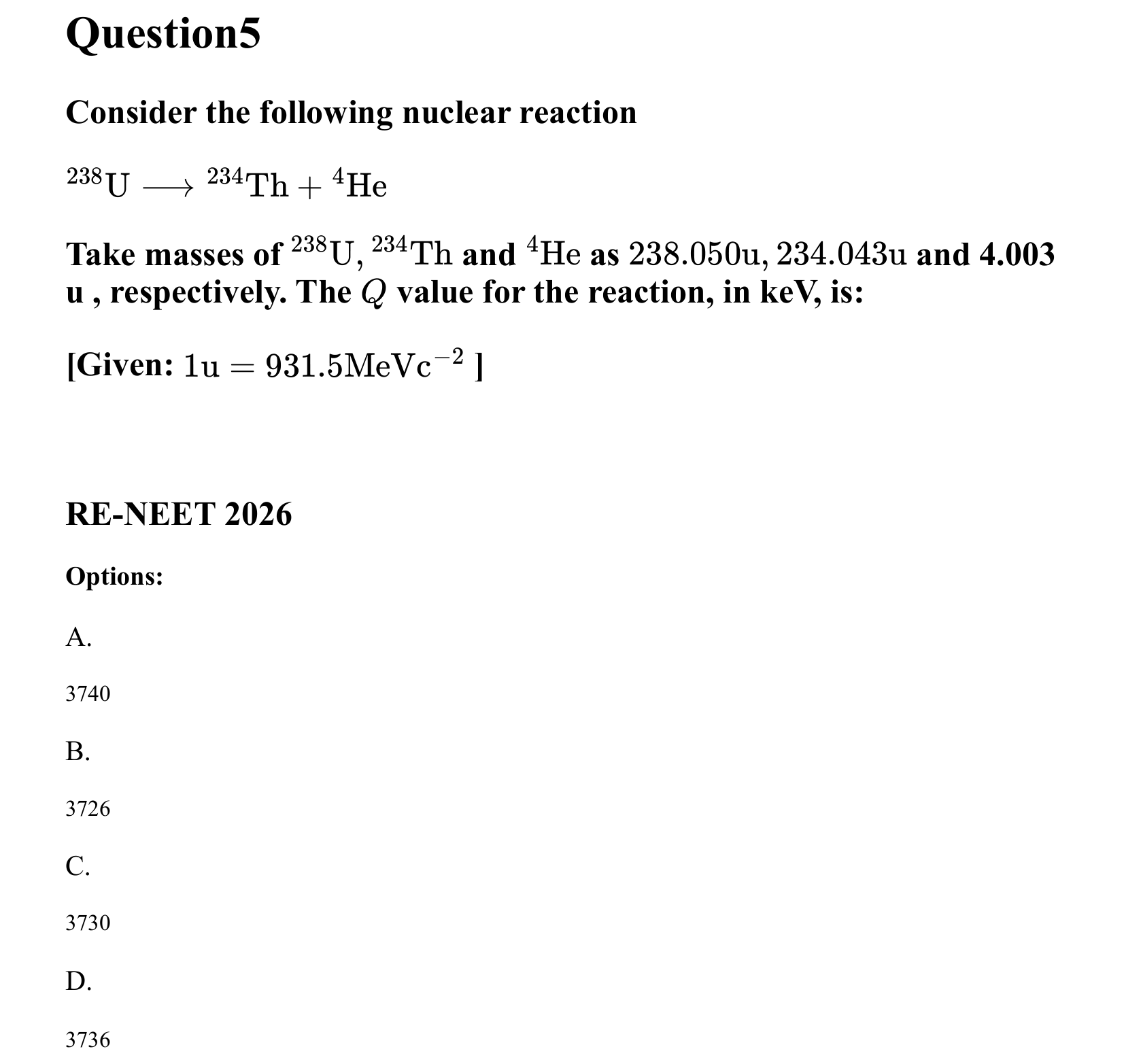 Atoms and Nuclei question 5