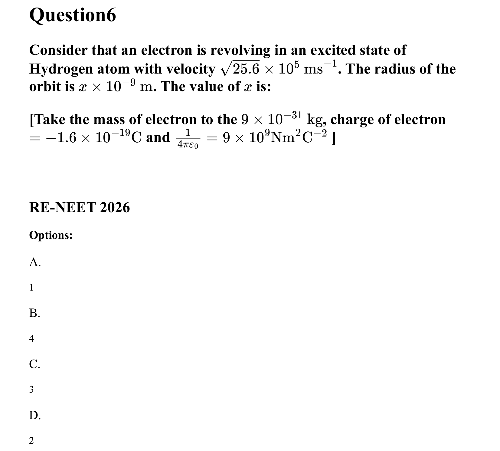 Atoms and Nuclei question 6