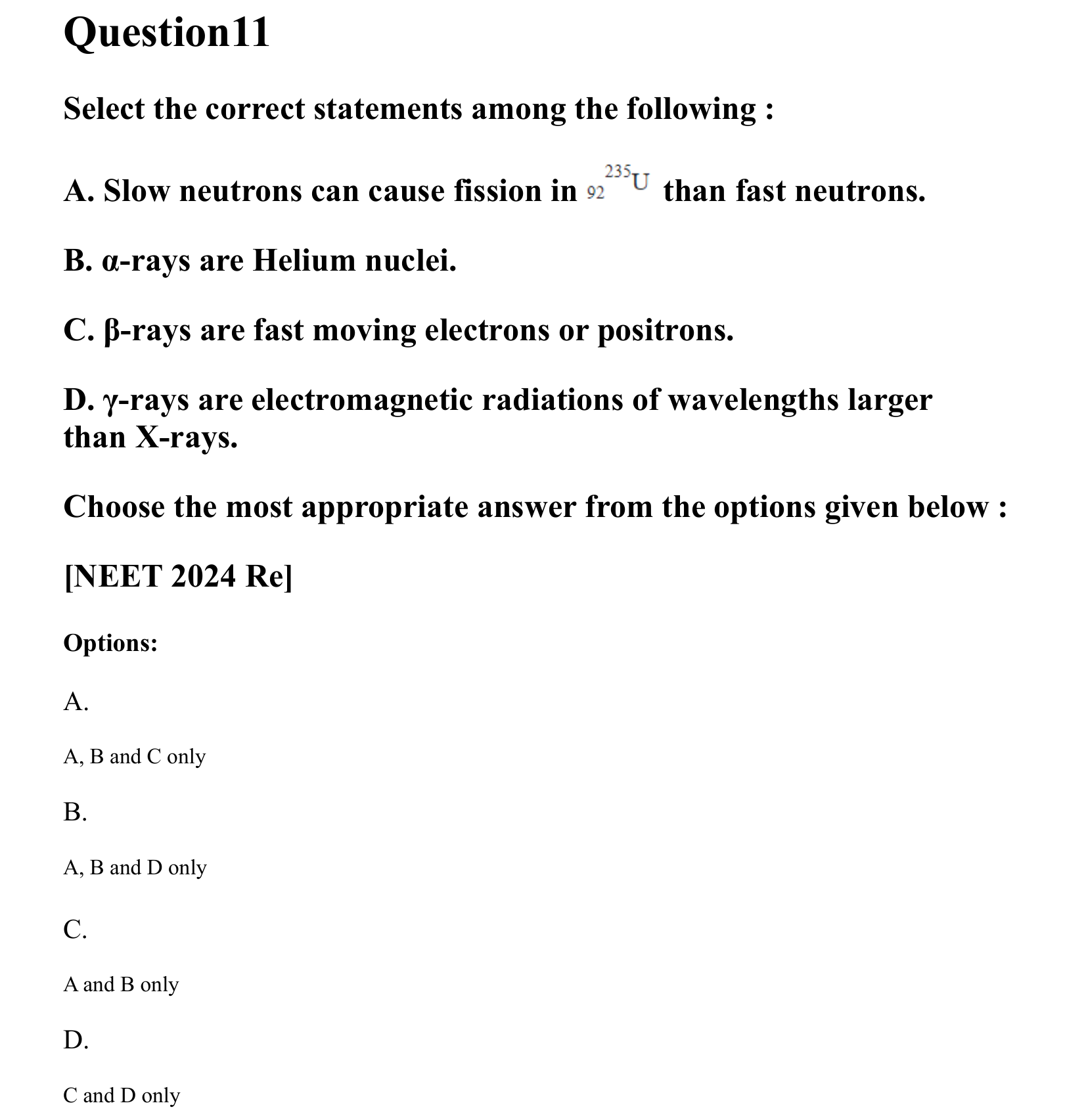 Atoms and Nuclei question 11
