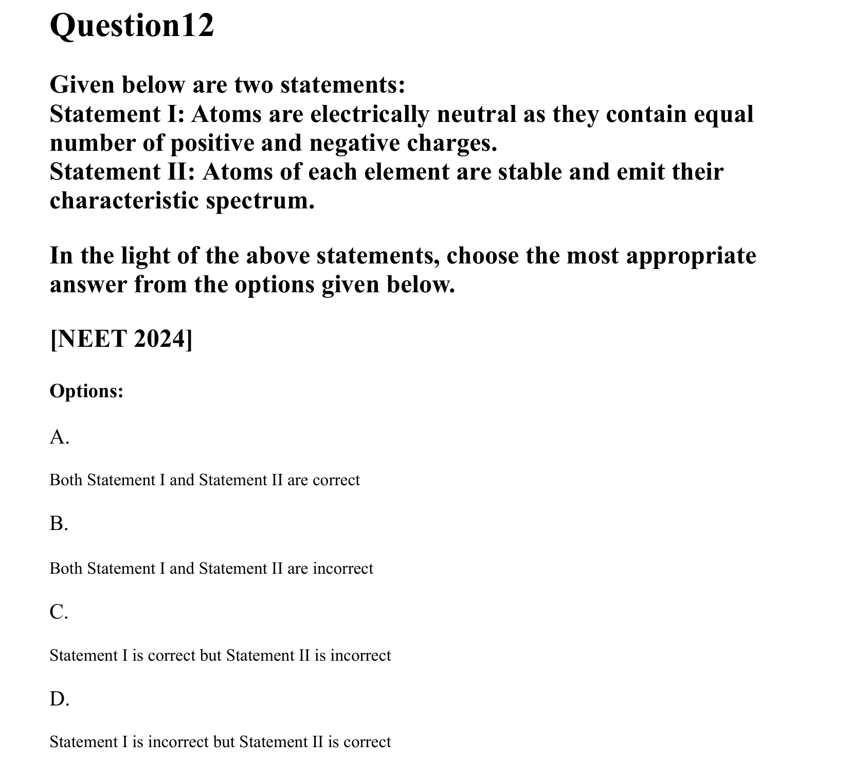 Atoms and Nuclei question 12