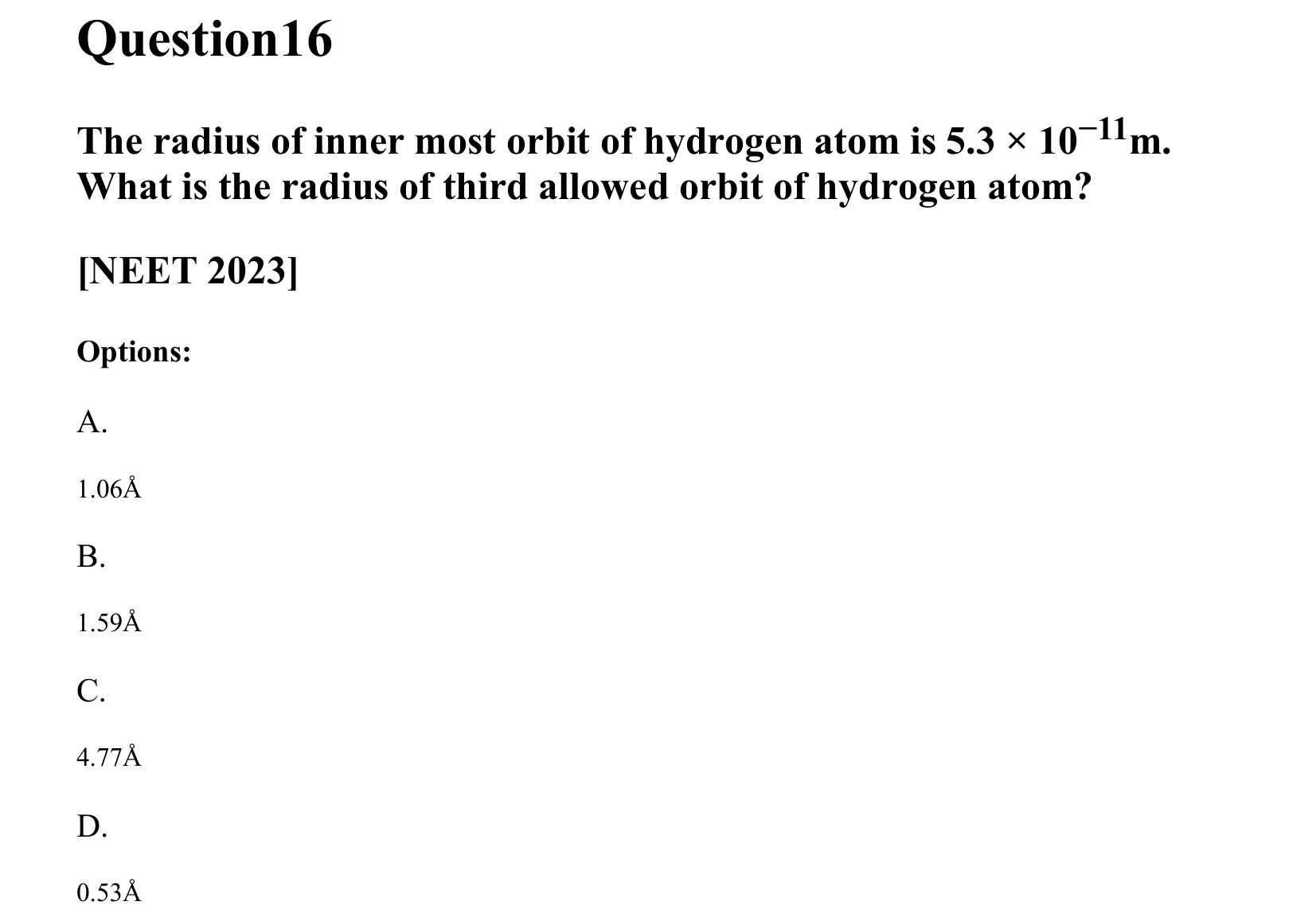 Atoms and Nuclei question 16